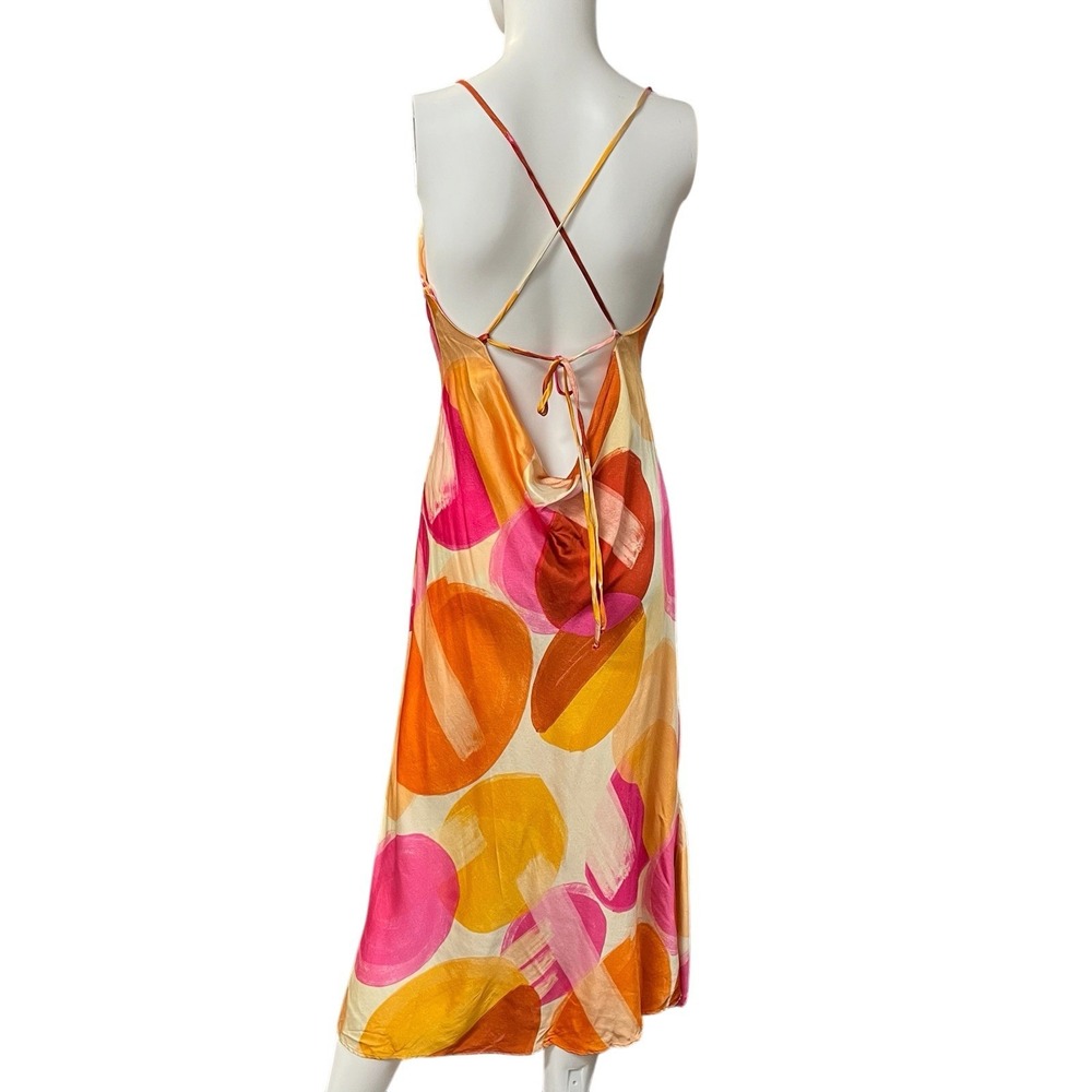 Shore Slip Dress Painted Dots Strappy Satin Drape Back Maxi M Event Hoco Party